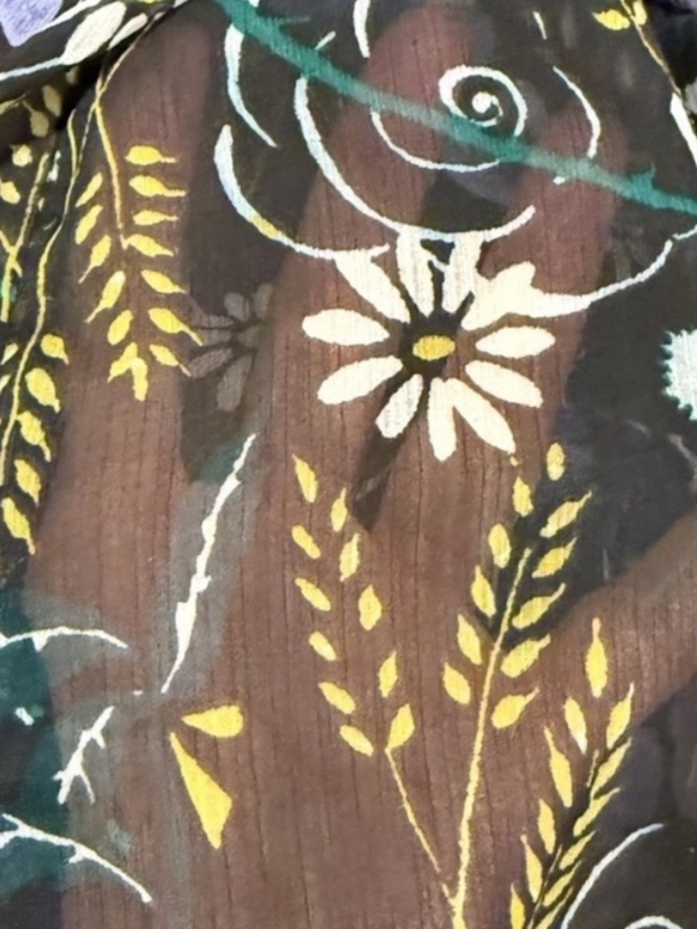 Banana Republic Floral Midi Dress Black Blue Sheer Long Sleeve A-Line Chiffon XL - Picture 5 of 7